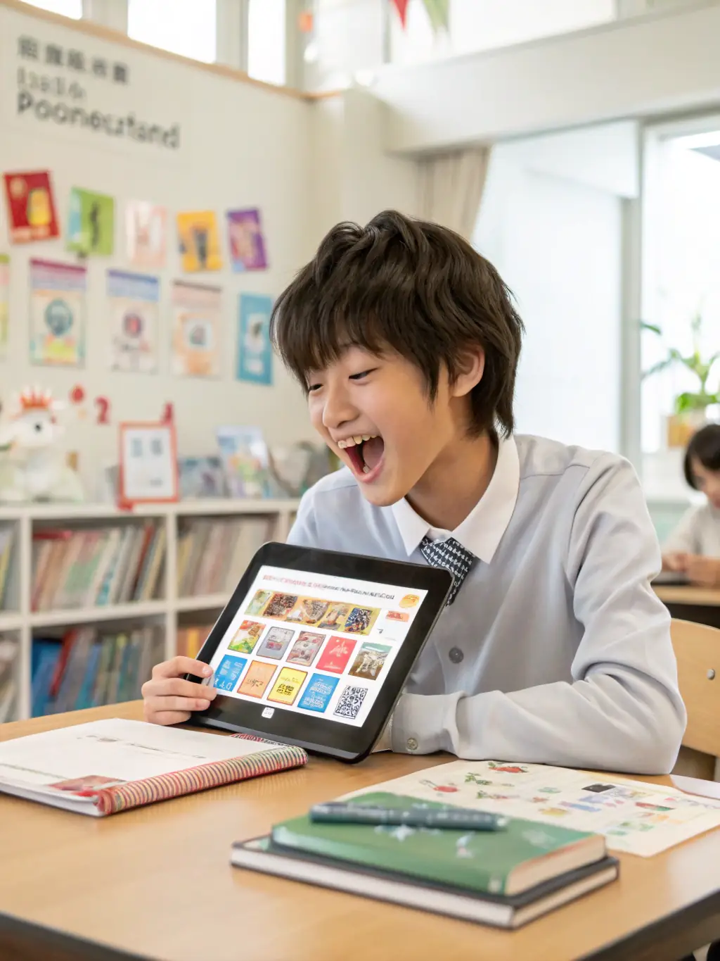 An engaging image of a user interacting with an interactive quiz on a tablet, featuring dynamic graphics and immediate feedback.
