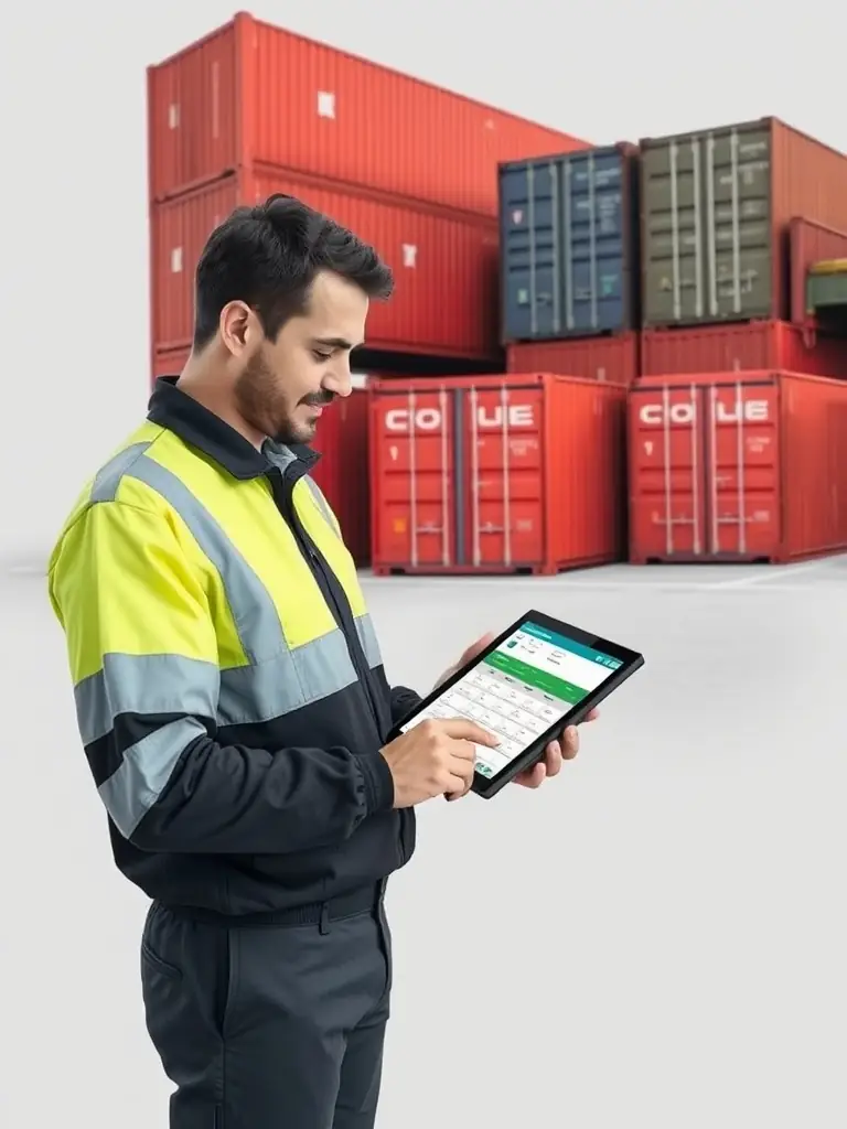 A supply chain manager using a digital interface to track goods and optimize logistics, showcasing the integration of digital technology.