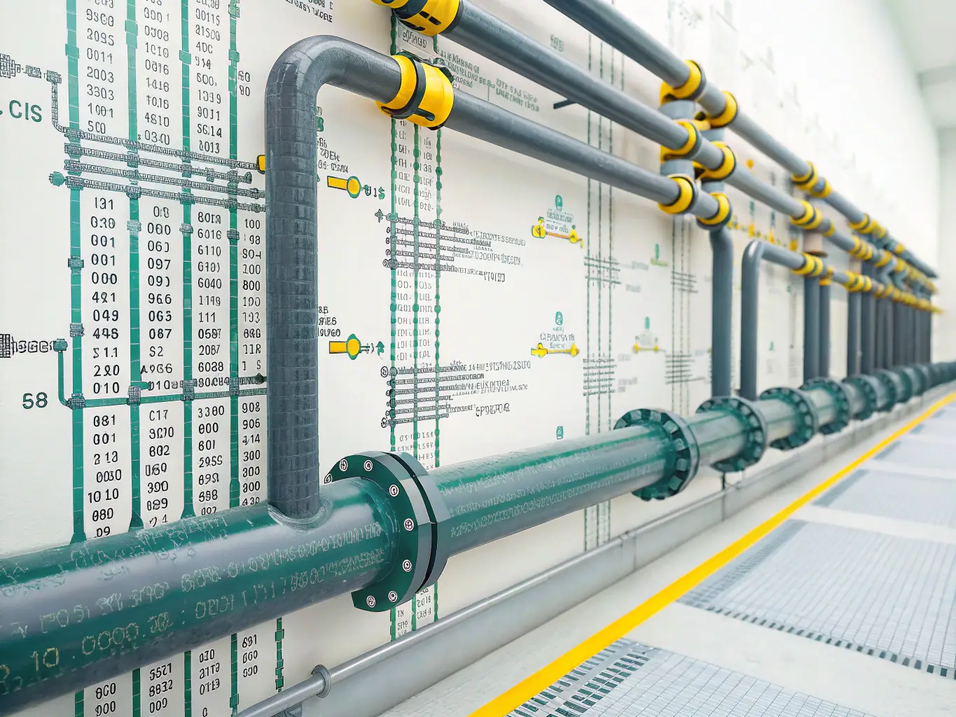 An illustration of data flowing through a machine learning pipeline, highlighting the importance of data analysis and preprocessing skills.
