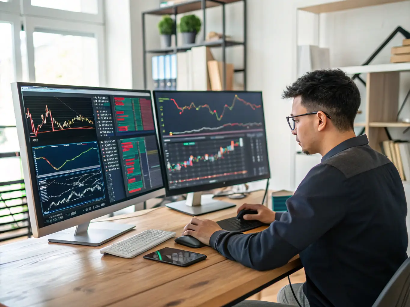 A focused professional attending a blockchain technology workshop, surrounded by screens displaying complex code and diagrams, emphasizing the practical application of blockchain concepts.