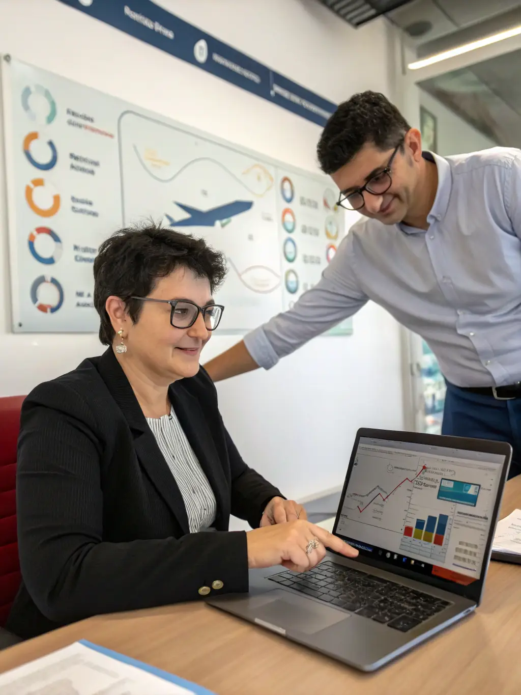 A data analyst working on a complex dashboard, visualizing key performance indicators and making data-driven decisions.